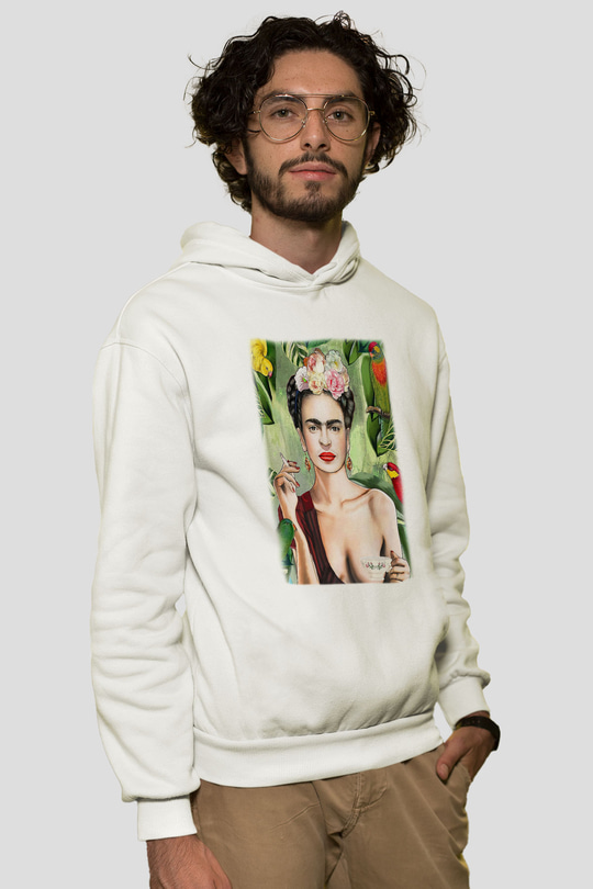 Frida Kahlo Beyaz Unisex Kapşonlu Sweatshirt