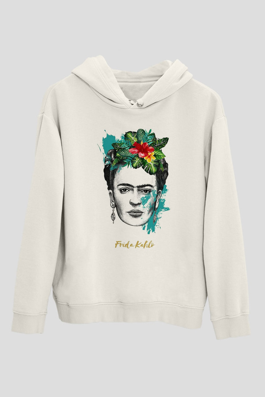 Frida Kahlo Beyaz Unisex Kapşonlu Sweatshirt