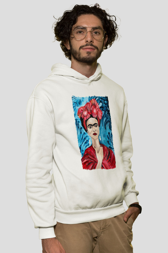 Frida Kahlo Beyaz Unisex Kapüşonlu Sweatshirt