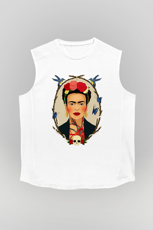 Frida Kahlo Beyaz Unisex Kolsuz Tişört