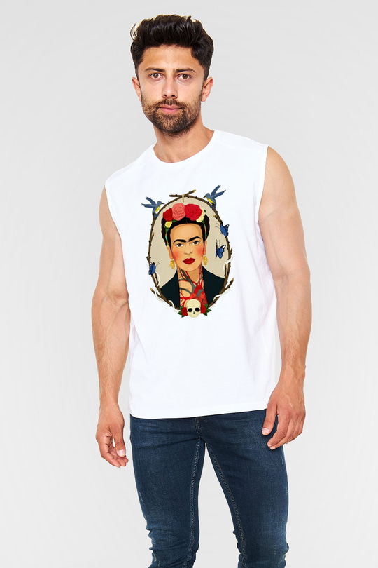 Frida Kahlo Beyaz Unisex Kolsuz Tişört