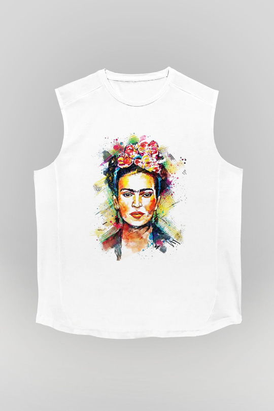 Frida Kahlo Beyaz Unisex Kolsuz Tişört