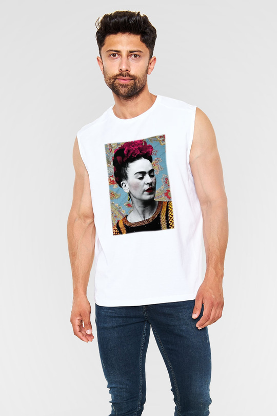 Frida Kahlo Beyaz Unisex Kolsuz Tişört