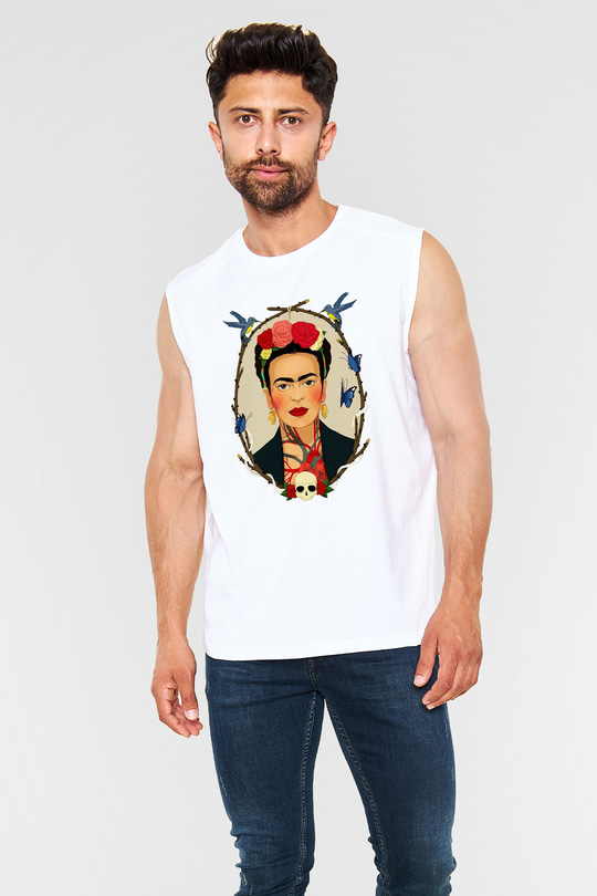 Frida Kahlo Beyaz Unisex Kolsuz Tişört