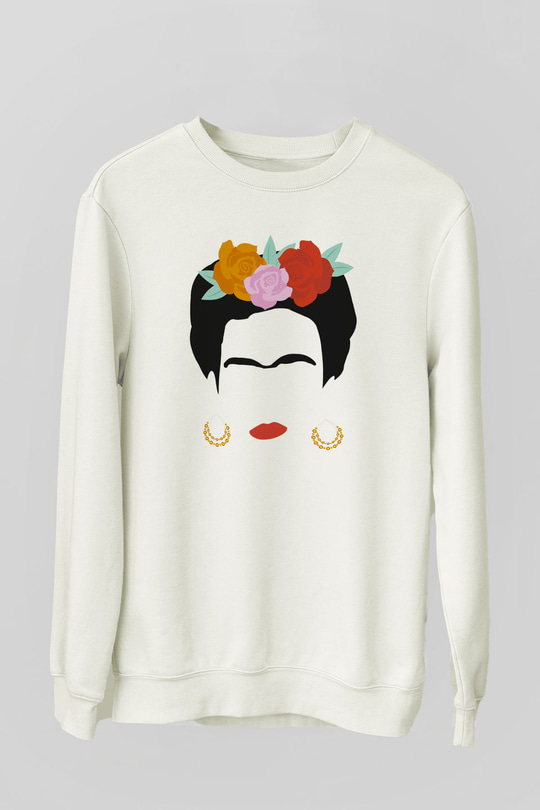 Frida Kahlo Beyaz Unisex Sweatshirt