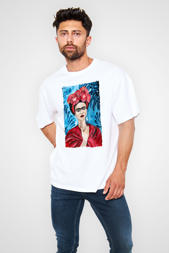 Frida Kahlo Beyaz Oversize Tişört Oversize T-shirt - TişörtFabrikası