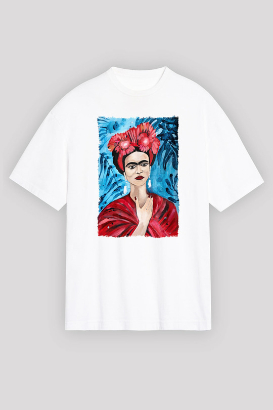 Frida Kahlo Beyaz Oversize Tişört Oversize T-shirt - TişörtFabrikası