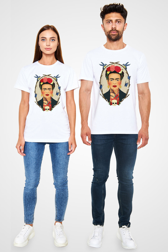 Frida Kahlo Beyaz Unisex Tişört T-Shirt - TişörtFabrikası