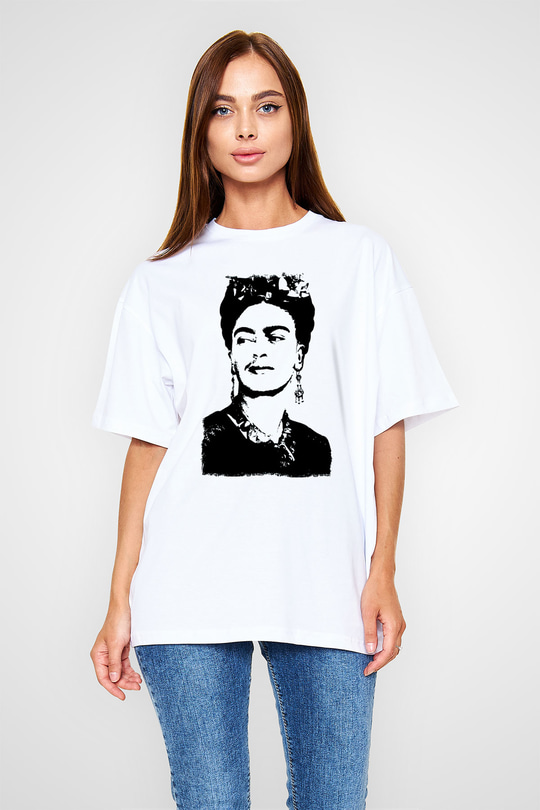 Frida Kahlo Beyaz Oversize Tişört Oversize T-shirt - TişörtFabrikası