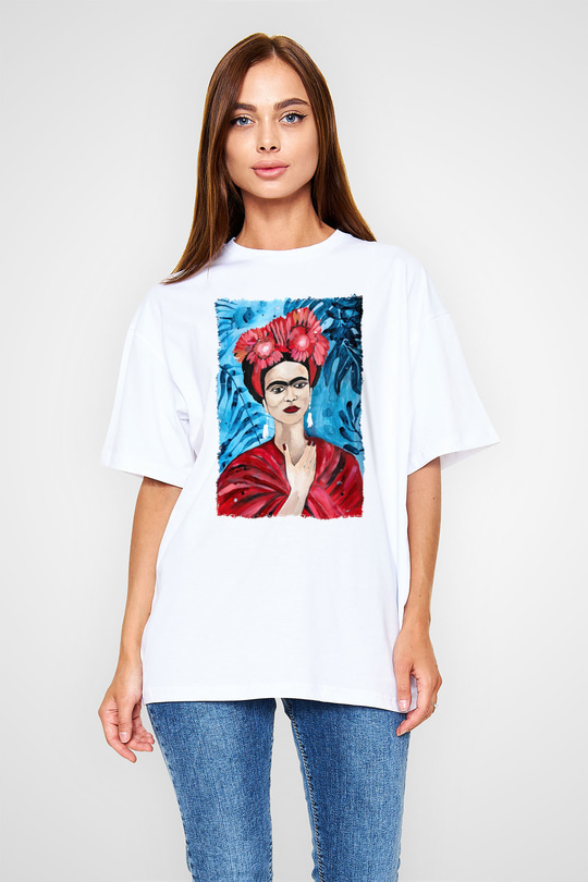 Frida Kahlo Beyaz Oversize Tişört Oversize T-shirt - TişörtFabrikası