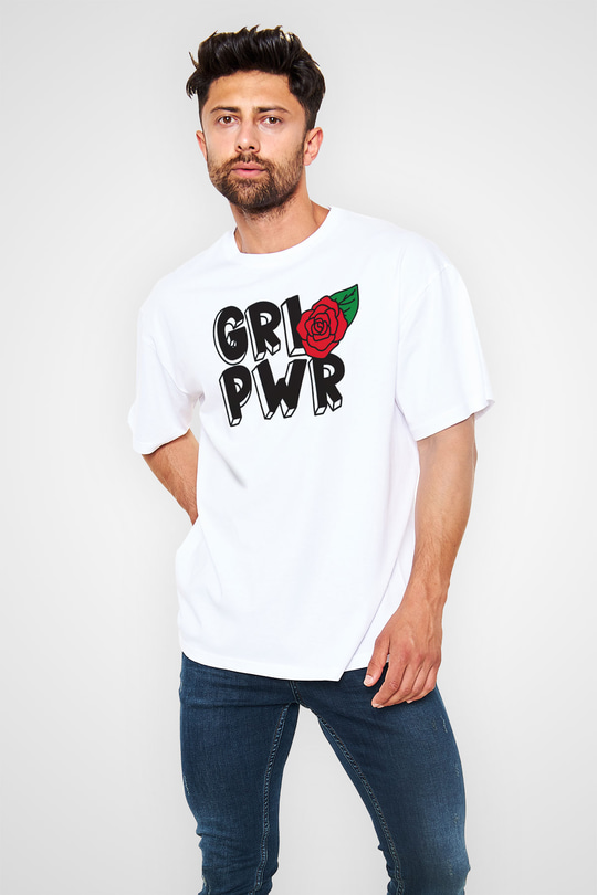 Frida Kahlo Girl Power - Grl Pwr Beyaz Oversize Tişört Oversize T-shirt - TişörtFabrikası