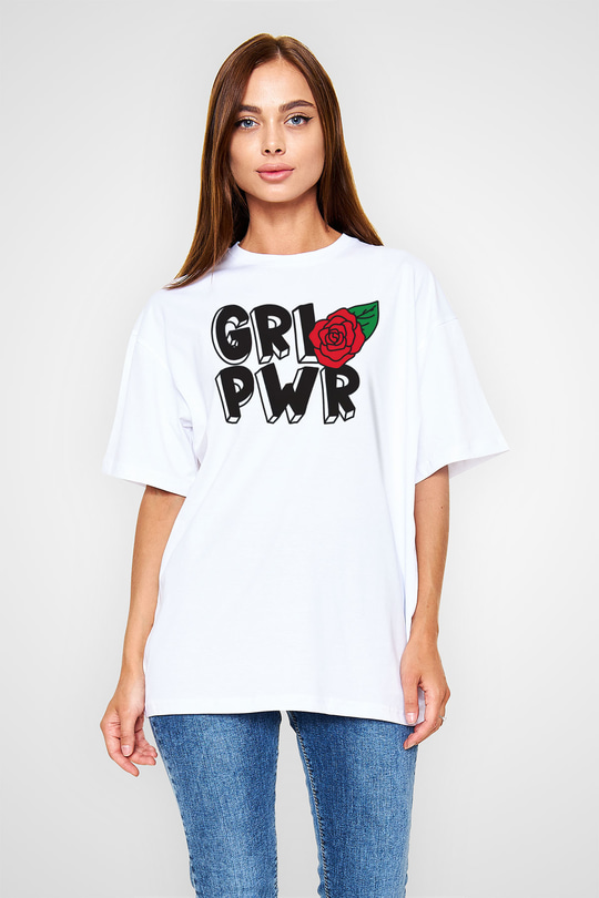 Frida Kahlo Girl Power - Grl Pwr Beyaz Oversize Tişört Oversize T-shirt - TişörtFabrikası