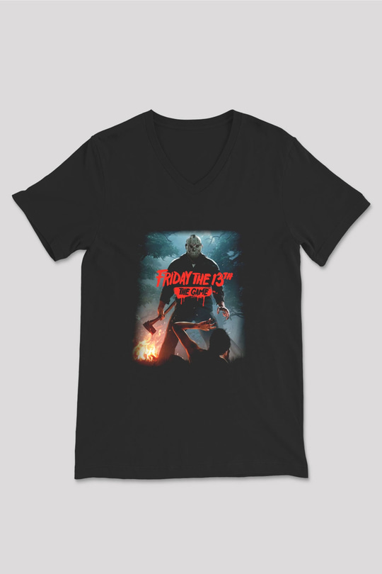 Friday the 13th 13.Cuma Siyah Unisex V Yaka Tişört