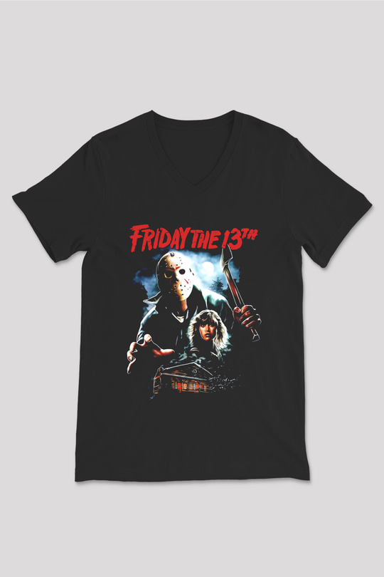 Friday the 13th 13.Cuma Siyah Unisex  V Yaka Tişört