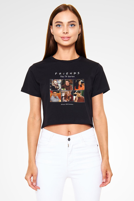 Friends Siyah Crop Top Tişört