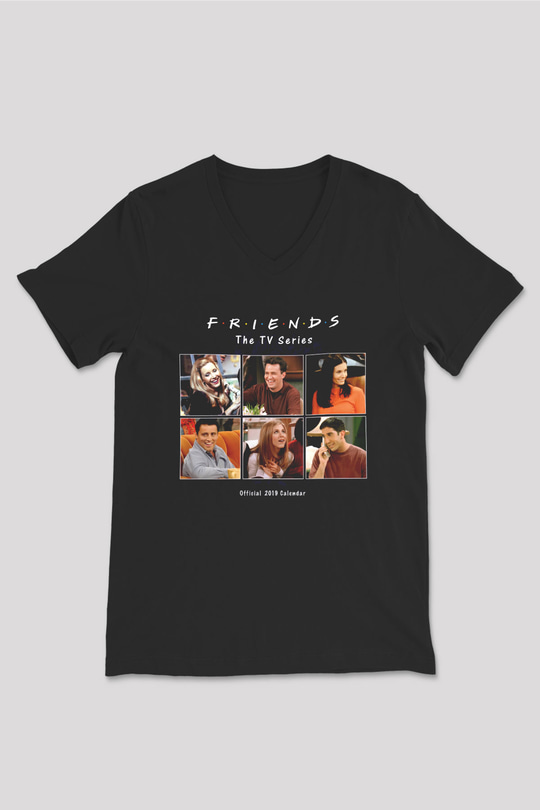 Friends Siyah Unisex V Yaka Tişört