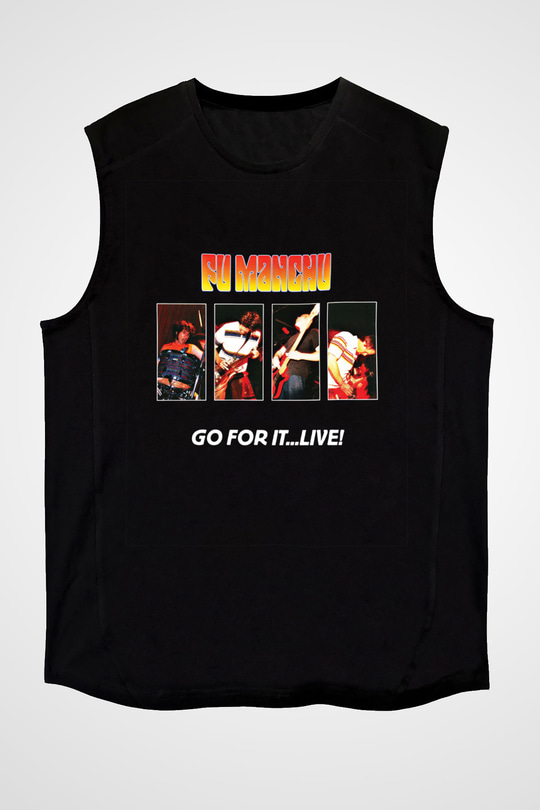 Fu Manchu Baskılı Unisex Siyah Kolsuz Tişört