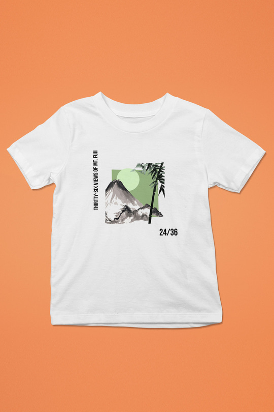 Fuji Dağı Baskılı Beyaz Unisex Çocuk Tişört
