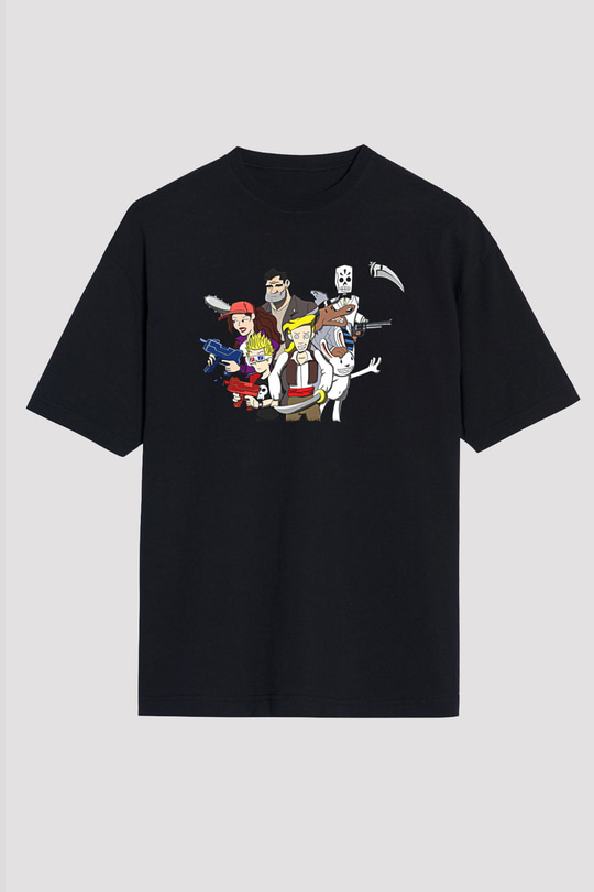 Full Throttle Baskılı Unisex Siyah Oversize Tişört - Tshirt