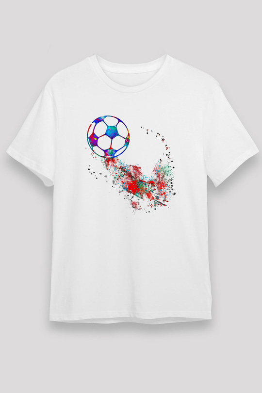 Futbol Baskılı Unisex Beyaz Tişört - Tshirt