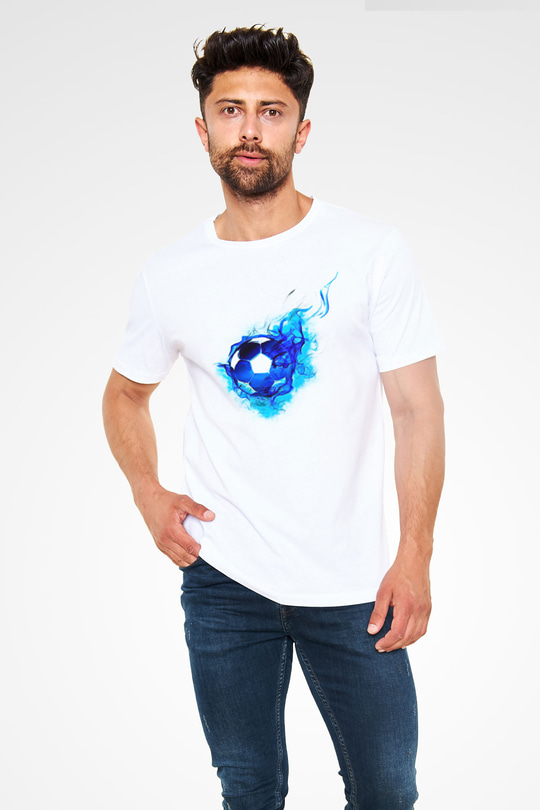 Futbol Baskılı Unisex Beyaz Tişört - Tshirt