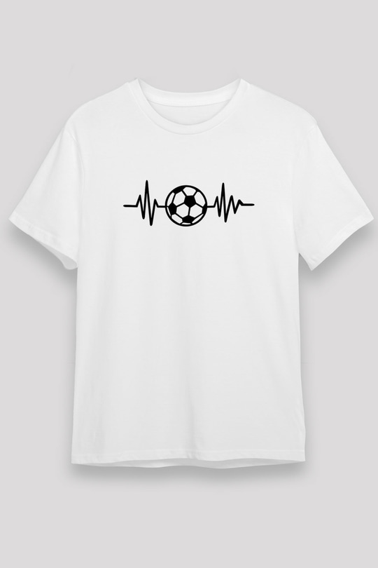 Futbol Baskılı Unisex Beyaz Tişört - Tshirt