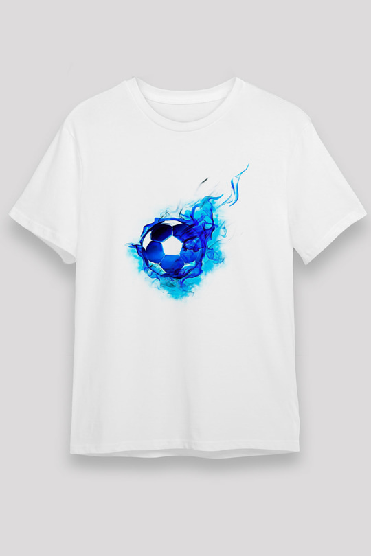 Futbol Baskılı Unisex Beyaz Tişört - Tshirt