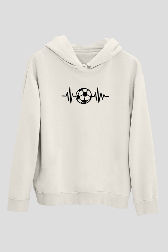 Futbol Baskılı Unisex Ekru Hoodie