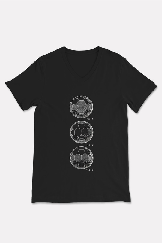 Futbol - Football Baskılı Unisex Siyah V Yaka Tişört