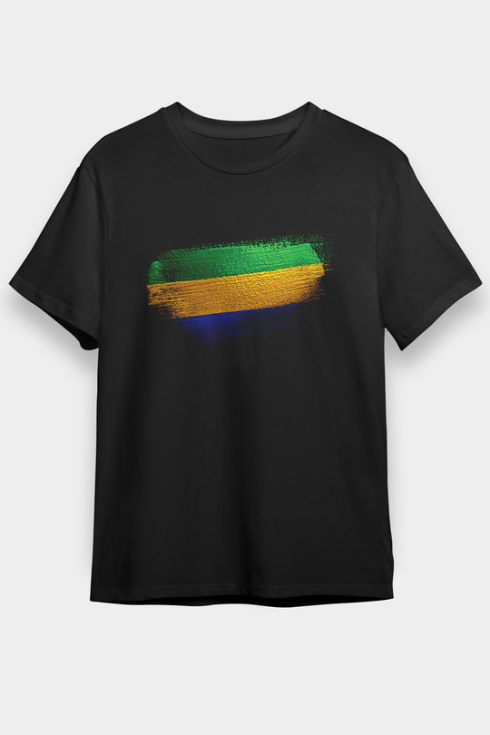 Gabon Bayrağı Baskılı Unisex Siyah Tişört