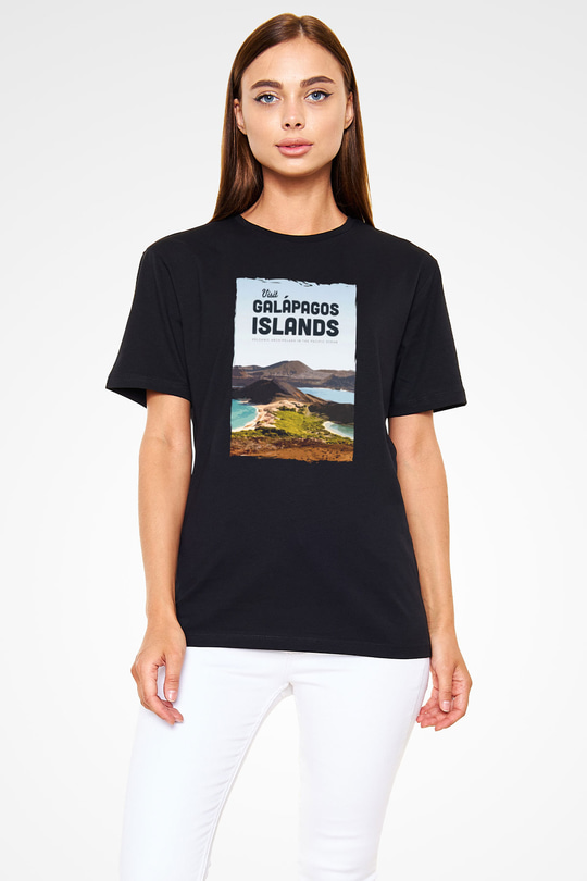 Galapagos Adaları Siyah Unisex Tişört T-Shirt - TişörtFabrikası