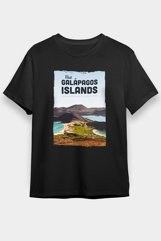 Galapagos Adaları Siyah Unisex Tişört T-Shirt - TişörtFabrikası