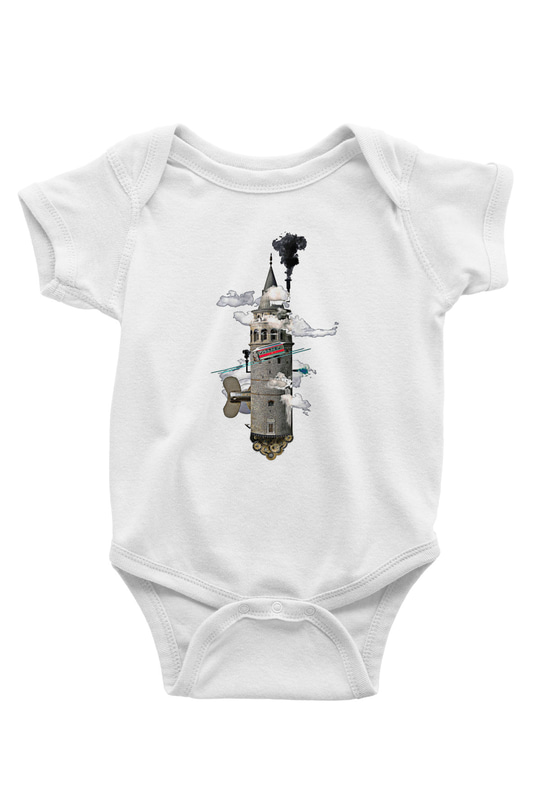 Galata Kulesi Baskılı Beyaz Unisex Bebek Body - Zıbın