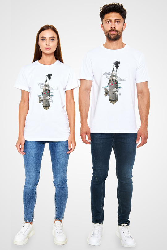 Galata Kulesi Unisex Baskılı Beyaz Tişört - Tshirt