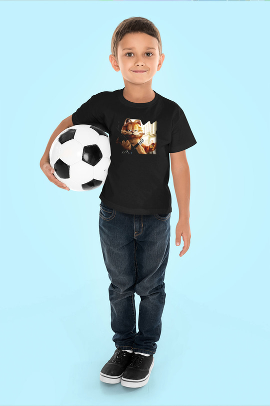 Garfield Baskılı Siyah Unisex Çocuk Tişört