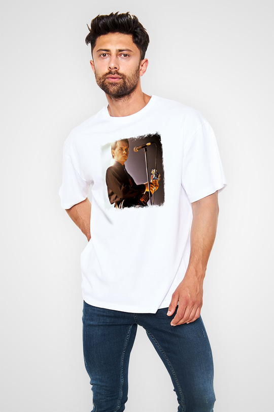 Gary Numan Baskılı Unisex Beyaz Oversize Tişört