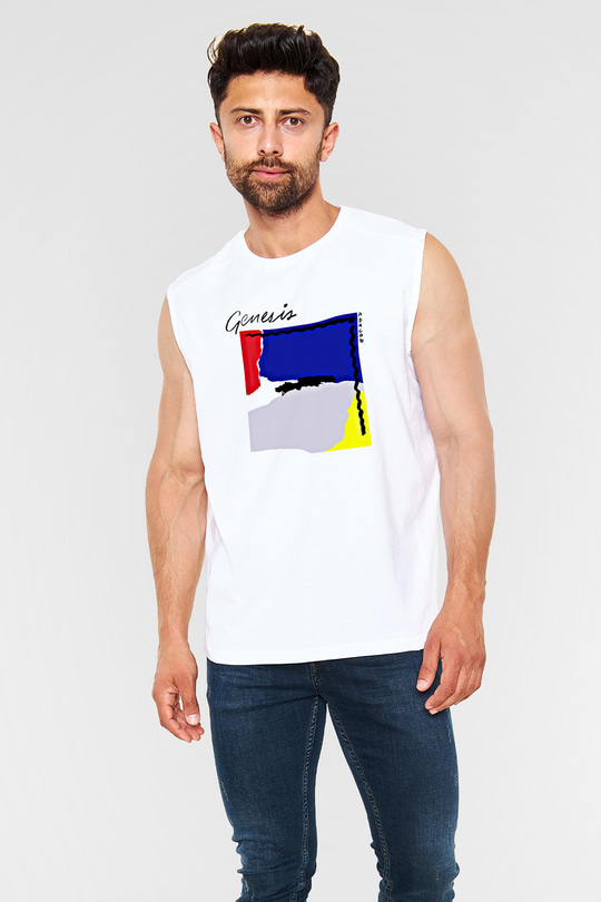 Genesis Baskılı Unisex Beyaz Kolsuz Tişört