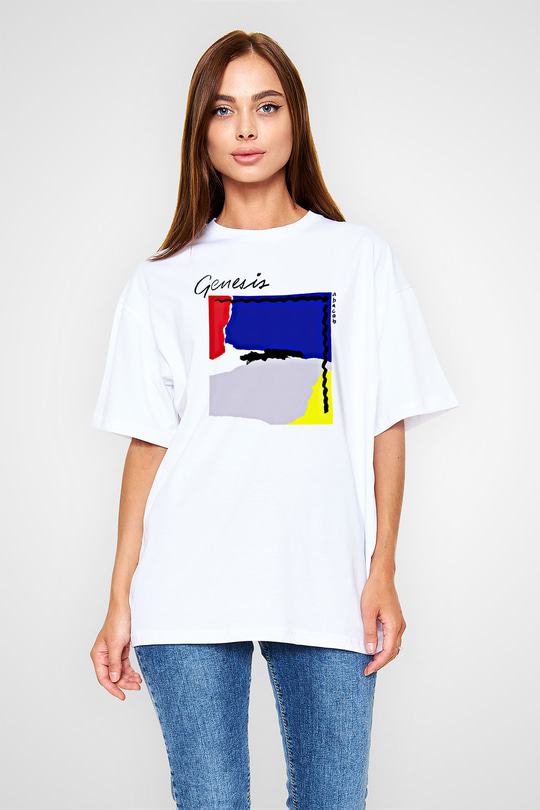 Genesis Baskılı Unisex Beyaz Oversize Tişört