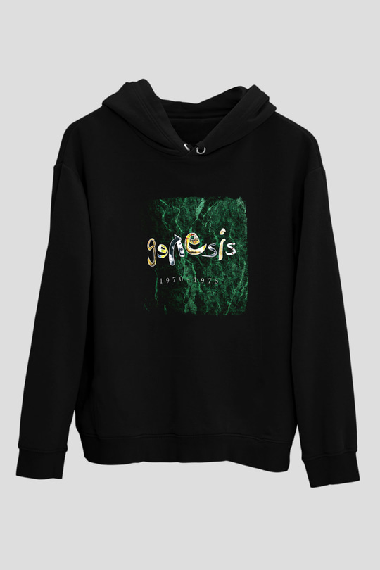 Genesis Baskılı Unisex Siyah Hoodie