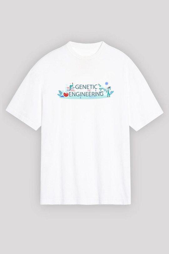 Genetik Mühendisliği Baskılı Unisex Beyaz Oversize Tişört