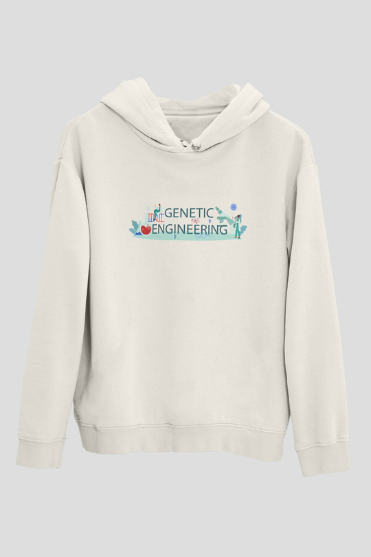 Genetik Mühendisliği Baskılı Unisex Beyaz Hoodie