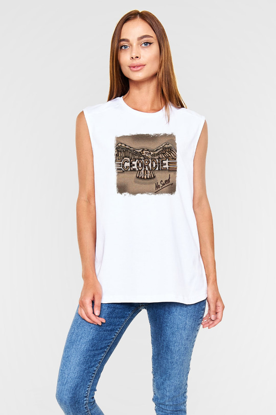 Geordie Baskılı Unisex Beyaz Kolsuz Tişört
