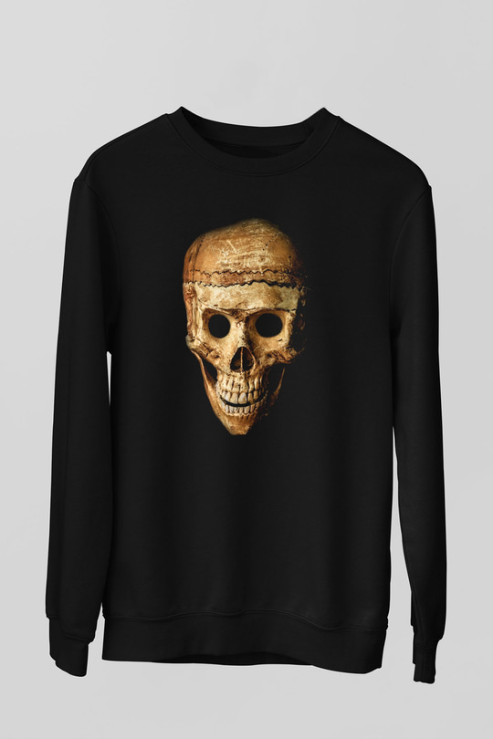 Gerçekçi Kurukafa Baskılı Siyah Unisex  Sweatshirt