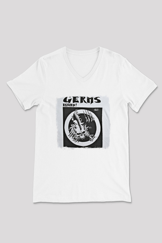 Germs Baskılı Unisex Beyaz V Yaka Tişört