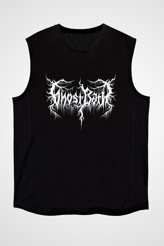 Ghost Bath Baskılı Unisex Siyah Kolsuz Tişört - Tshirt