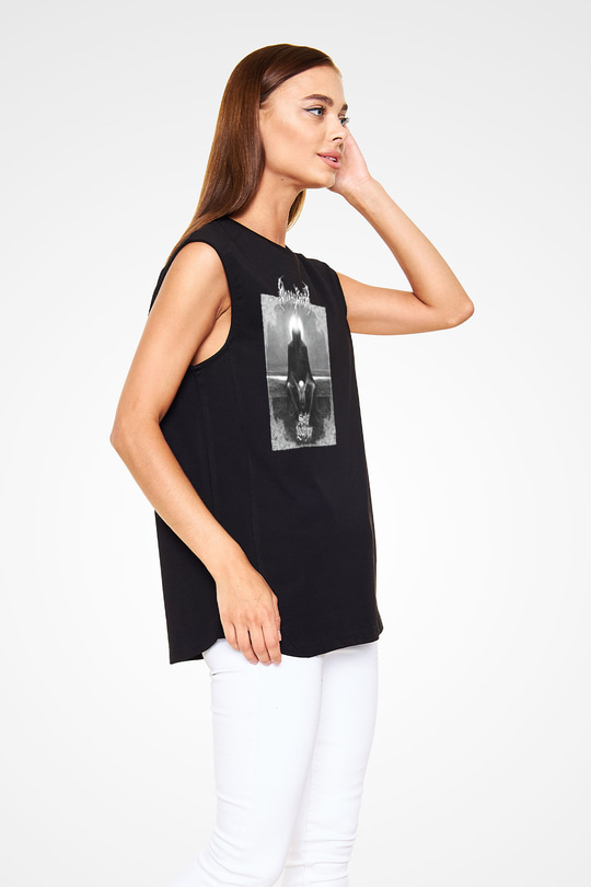 Ghost Bath Baskılı Unisex Siyah Kolsuz Tişört - Tshirt