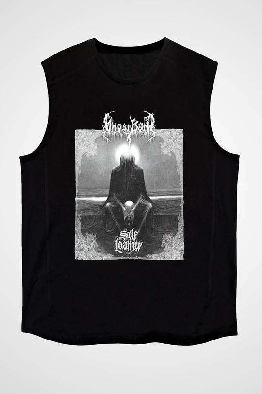 Ghost Bath Baskılı Unisex Siyah Kolsuz Tişört - Tshirt