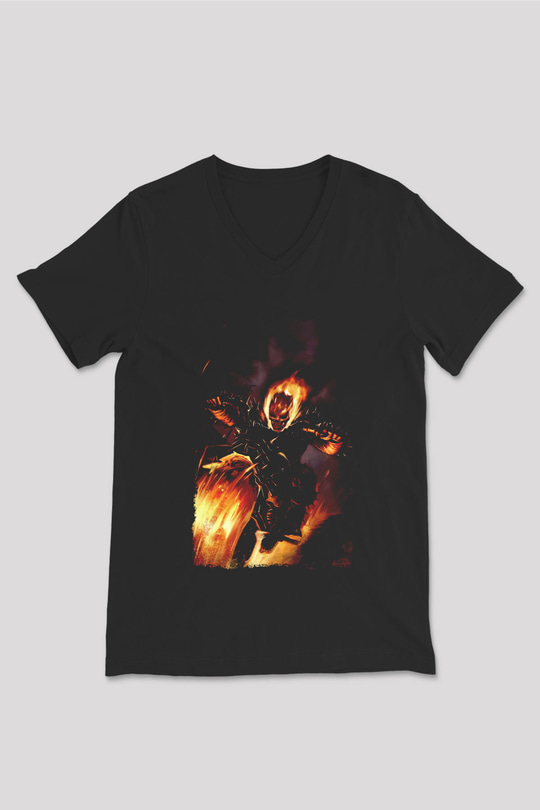 Ghost Rider Hayalet Sürücü Siyah Unisex  V Yaka Tişört