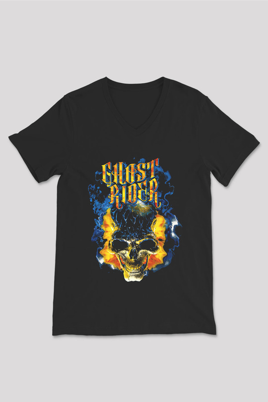 Ghost Rider Hayalet Sürücü Siyah Unisex  V Yaka Tişört