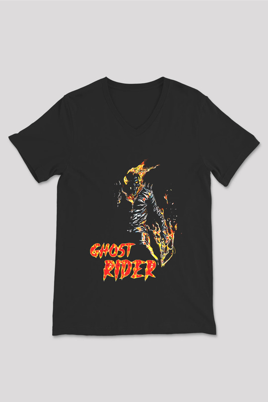 Ghost Rider Hayalet Sürücü Siyah Unisex  V Yaka Tişört